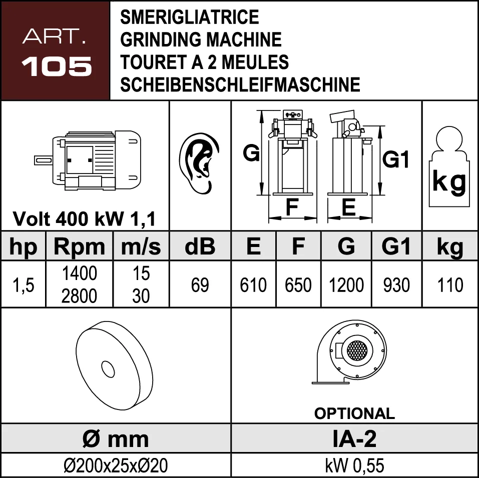 Aceti Doppelschleifmaschine Art 105 technische Daten